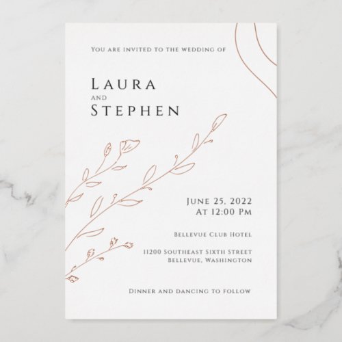 Modern Elegant Botanical Wedding Foil Invitation