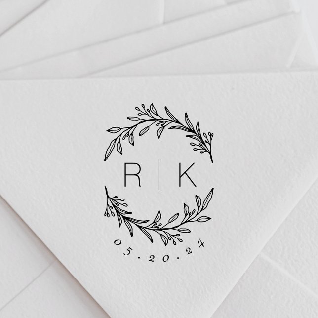 Modern Elegant Botanical Wreath Wedding Monogram Self-inking Stamp (Creator Uploaded)