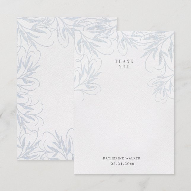 modern elegant botanics blue baby shower thank you card (Front/Back)