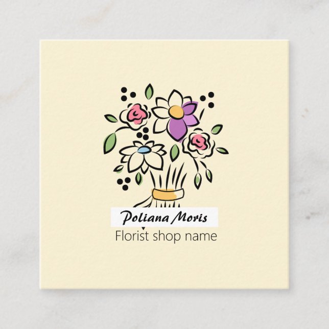 Modern Elegant Bouquet Floral Florist  Square Business Card (Front)