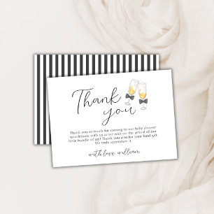 Modern Elegant Bow Champagne Sip & See Baby Shower Thank You Card