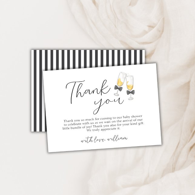 Modern Elegant Bow Champagne Sip & See Baby Shower Thank You Card (Modern Elegant Bow Champagne Sip & See Baby Shower Thank You Card)