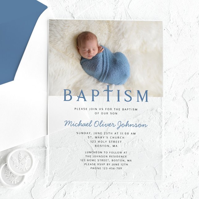Modern Elegant Boy Photo Baptism Acrylic Invitations (Modern Elegant Boy Photo Baptism Acrylic Invitations)