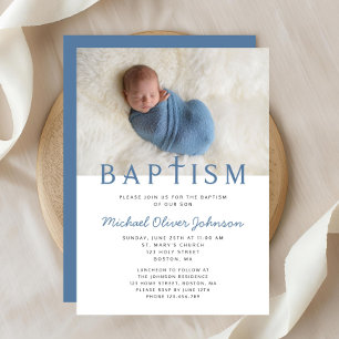 Modern Elegant Boy Photo Baptism Invitation