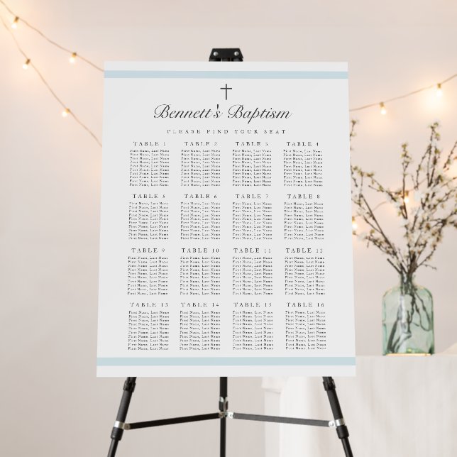 Modern Elegant Boys Baptism Seating Chart Foam Board (In Situ (Stand))