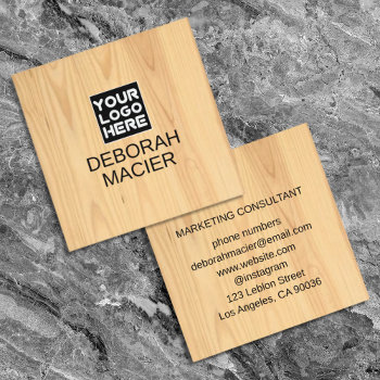 Modern Elegant Brand Logo Rustic Wood Square Business Card by mixedworld at Zazzle