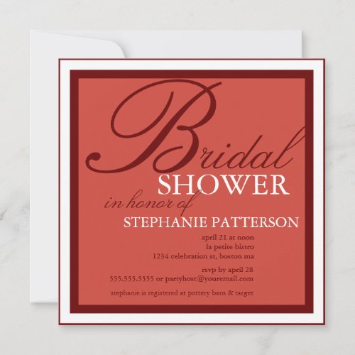Modern &amp; Elegant Bridal Shower in Red Invitation