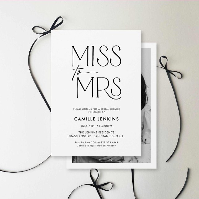 Modern Elegant Bridal Shower Photo Invitation (Modern Typography Photo Bridal Shower Invitation)