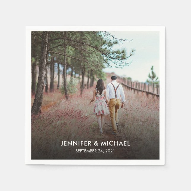 Modern elegant bride and groom photo wedding napkins (Front)