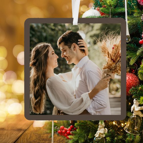 Modern Elegant Bride and Groom Wedding Photo Ceram Metal Ornament