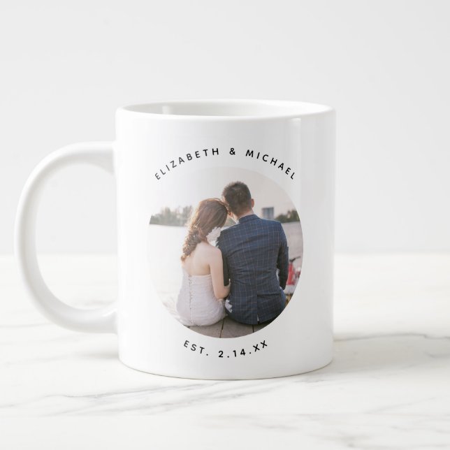 Modern Elegant Bride and Groom Wedding Photo Giant Coffee Mug (Left)