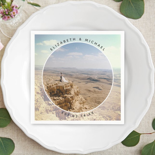 Modern Elegant Bride and Groom Wedding Photo Napkins (Creator Uploaded)