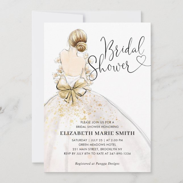 Modern Elegant Bride Wedding Gown Bridal Shower In Invitation (Front)