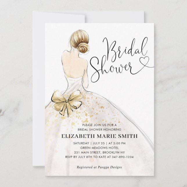 Modern Elegant Bride Wedding Gown Bridal Shower Invitation (Front)