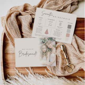 Modern Elegant Bridesmaid Photo Information Card