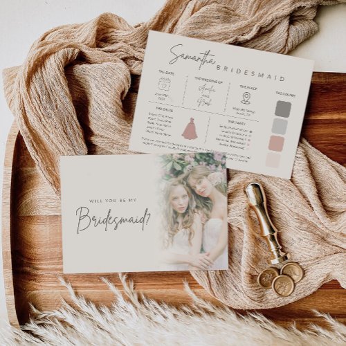 Modern Elegant Bridesmaid Photo Information Card