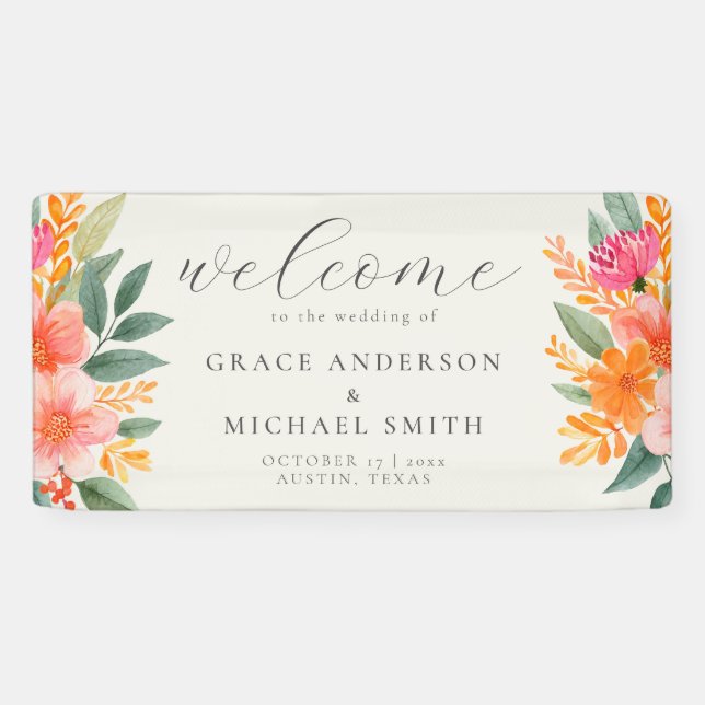 Modern Elegant Bright Floral Wedding Welcome Banner (Horizontal)