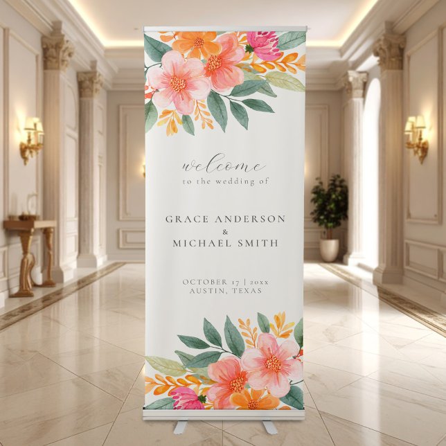 Modern Elegant Bright Floral Wedding Welcome Retractable Banner (Creator Uploaded)