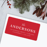 Modern Elegant | Bright Red Christmas Address Label<br><div class="desc">A stylish modern return address label with your surname featured in classic typography paired with handwritten script in white over a gorgeous bright red color. An elegant,  minimal design to stand out from the crowd this christmas season!</div>