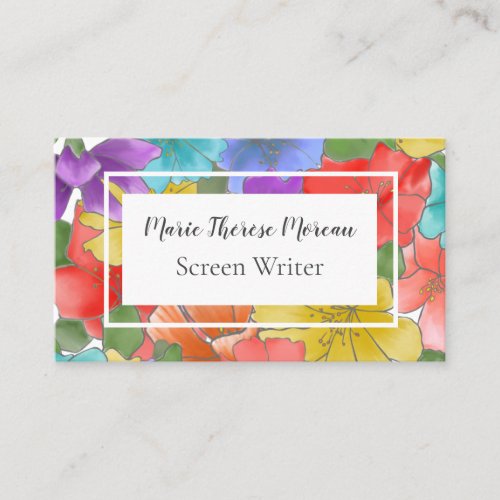 Modern Elegant Bright Watercolor Floral Business Card