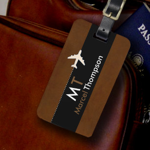 modern elegant brown aero luggage tag