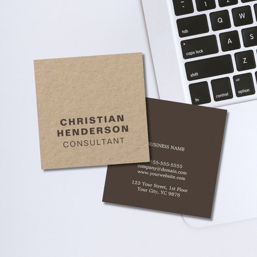 Modern Elegant Brown and Kraft Paper Consultant Square Business Card