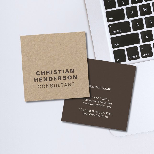 Modern Elegant Brown and Kraft Paper Consultant Square Business Card (Creator Uploaded)