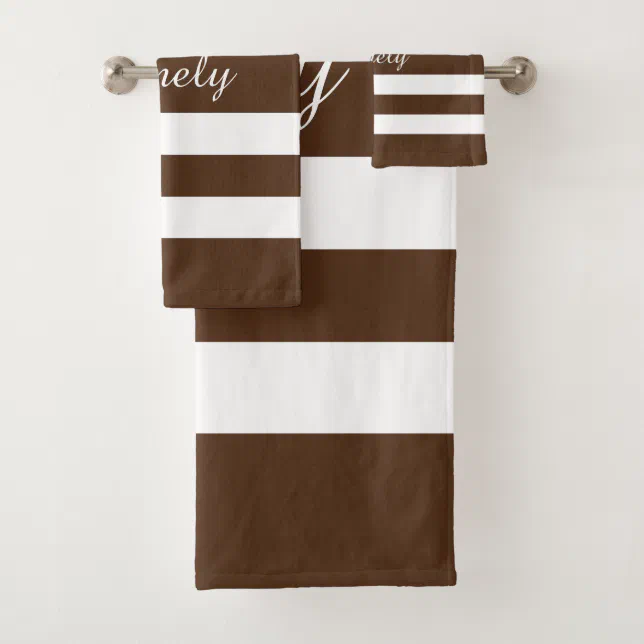Modern Elegant Brown And White Stripes Pattern Bath Towel Set | Zazzle