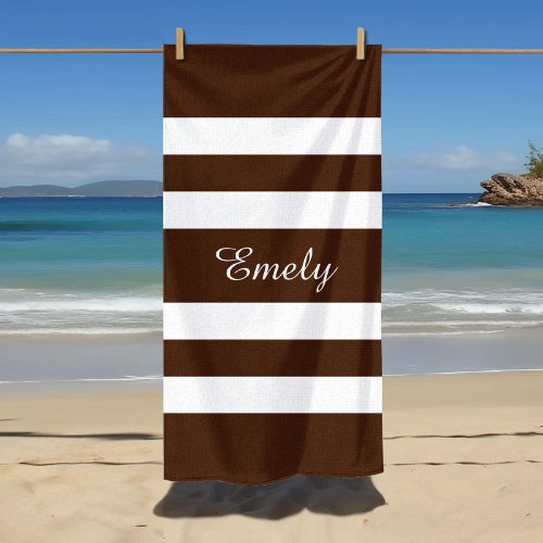 Modern Elegant Brown And White Stripes Pattern Beach Towel