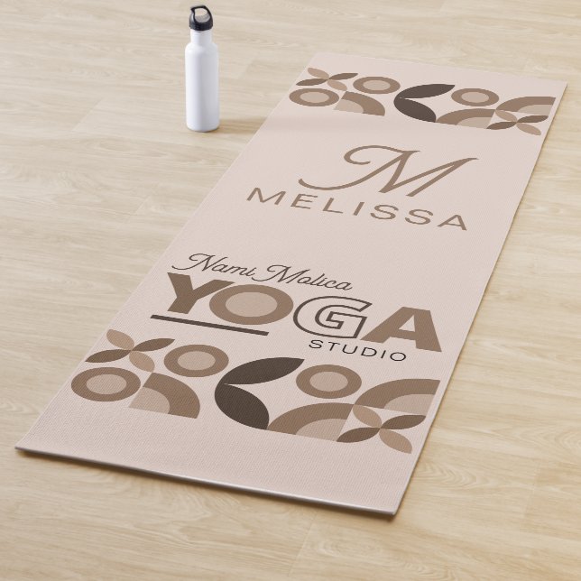 Modern  Elegant Brown Beige Geometric Yoga Studio Mat (In Situ)