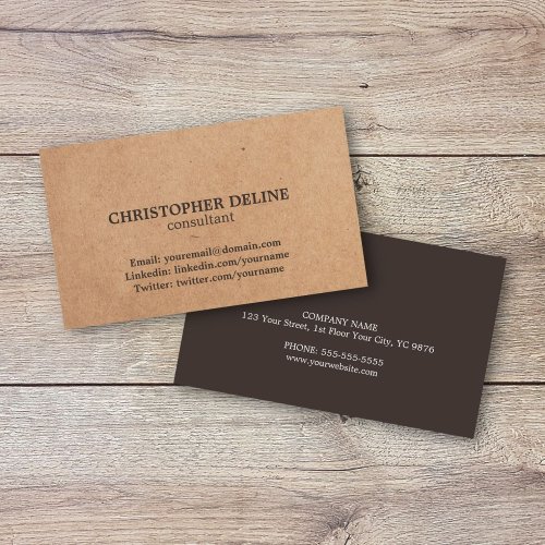 Modern Elegant Brown Kraft Paper Consultant Business Card