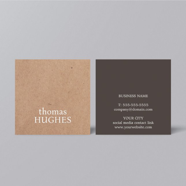 Modern Elegant Brown Printed Kraft Consultant Square Business Card (Creator Uploaded)