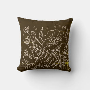 Modern Elegant Brown White Flowers Throw Pillow