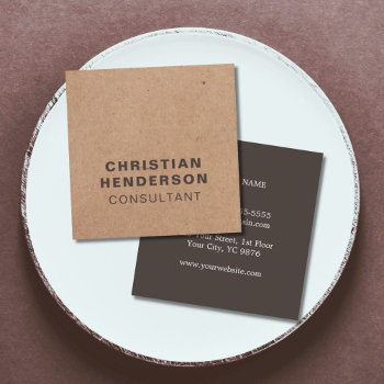 Modern Elegant Brown White Kraft Paper Consultant Square Business Card by pro_business_card at Zazzle