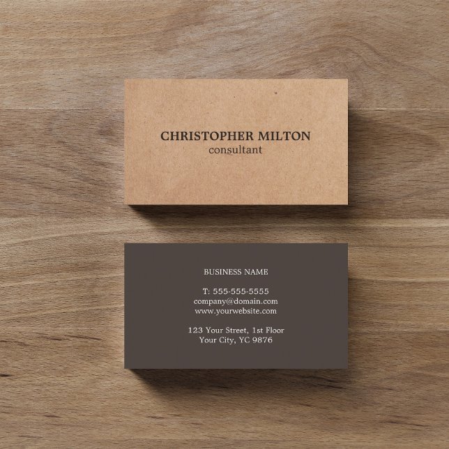 Modern Elegant Brown White PRINTED Kraft Paper Business Card (Creator Uploaded)