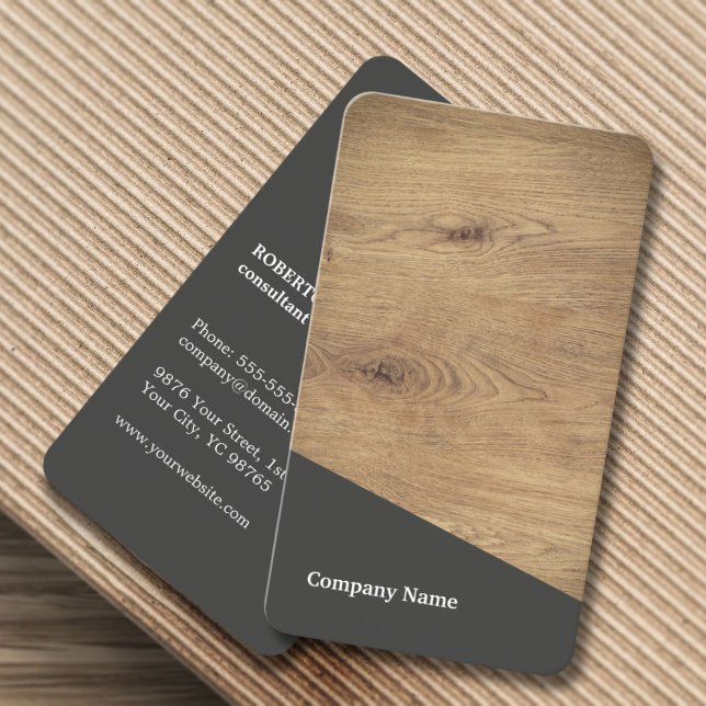 Modern Elegant Brown Wooden Grey Consultant Business Card (Creator Uploaded)