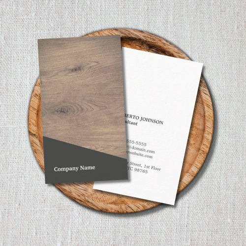 Modern Elegant Brown Wooden Grey Consultant Business Card