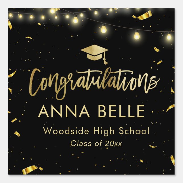 Modern Elegant Brush Script Custom Name Chic Gold Sign (Front)