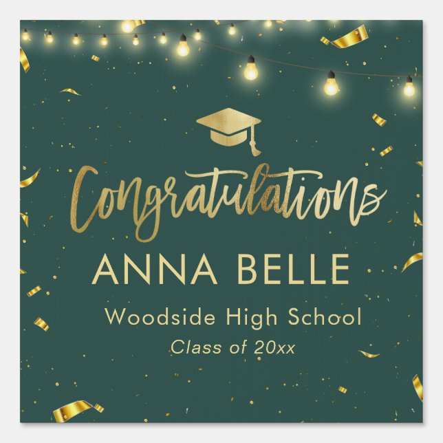 Modern Elegant Brush Script Custom Name Green Sign (Front)