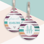 Modern Elegant Brush strokes Dog Name Monogram Pet ID Tag<br><div class="desc">This simple, pretty and modern pet tag features paint brush strokes in purple, marsala, teal and tan colors with elegant script custom name. Chic and trendy minimalist design, perfect for your cute dog or cat! • Personalize it with your pet's name and initial on the front and with your phone...</div>