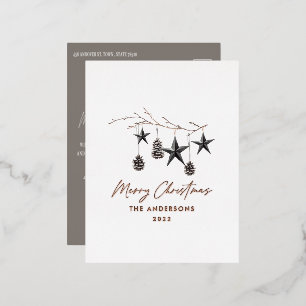 Modern elegant budget scandi botanical Christmas Foil Holiday Postcard