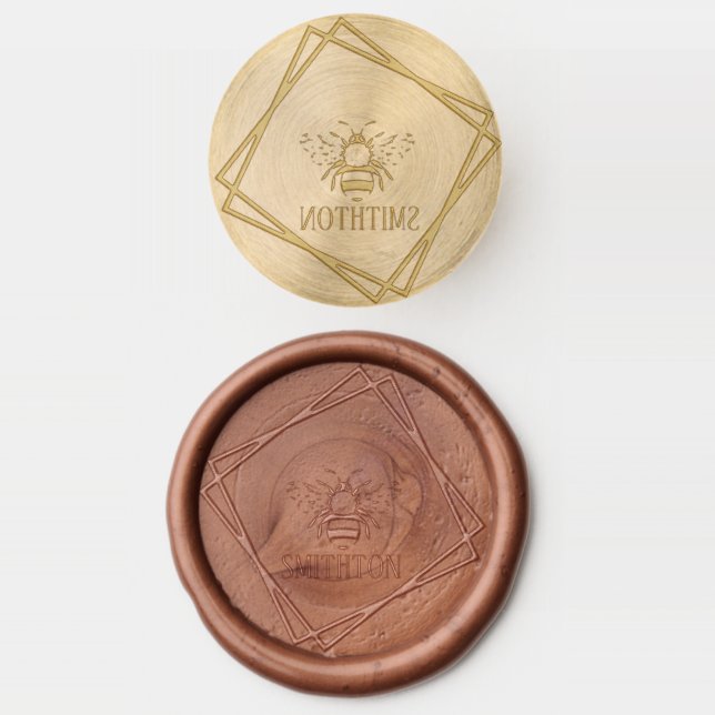 Modern Elegant Bumble Bee Family Name  Wax Seal Stamp (Stamped)