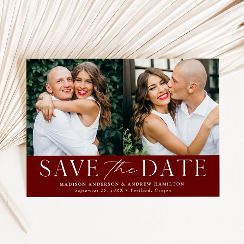 Modern Elegant Burgundy 2 Photo Save The Date