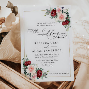Modern Elegant Burgundy Blush Floral Wedding Invitation by PeachBloome at Zazzle