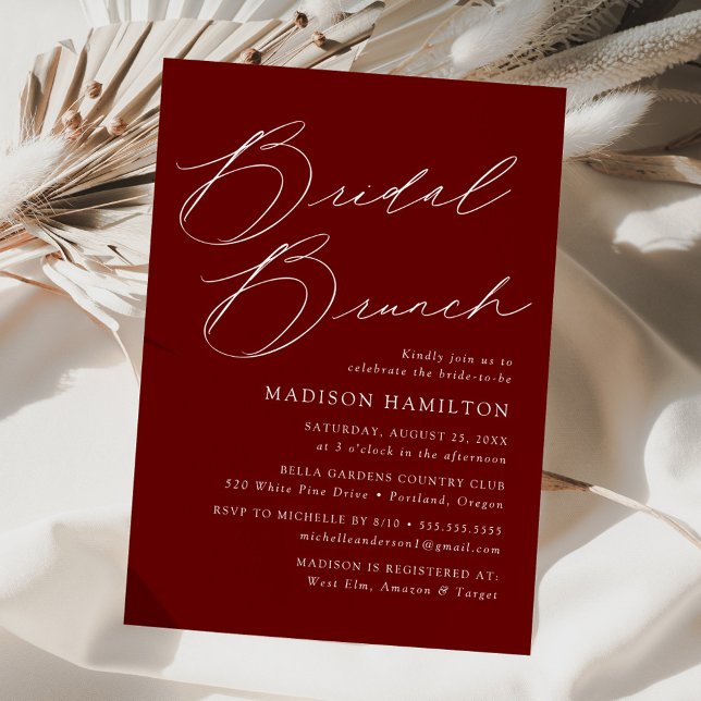 Modern Elegant Burgundy Bridal Shower Brunch Invitation (Creator Uploaded)