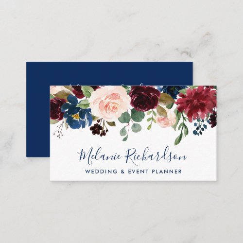 Modern Elegant Burgundy Classic Blue Floral Business Card