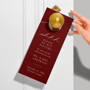Modern Elegant Burgundy Do Not Disturb Wedding Door Hanger