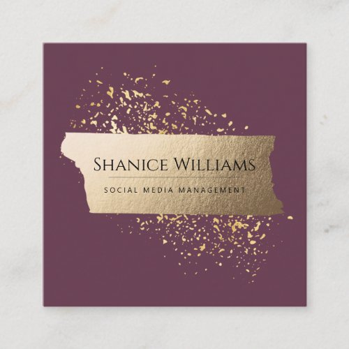 Modern Elegant Burgundy Faux Gold Minimalist Square Business Card