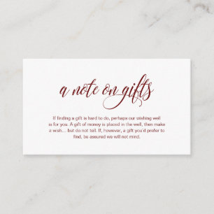 Modern Elegant, Burgundy font, A note on gifts Enclosure Card