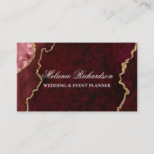  Modern Elegant Burgundy Gold Marble Agate Geode Business Card